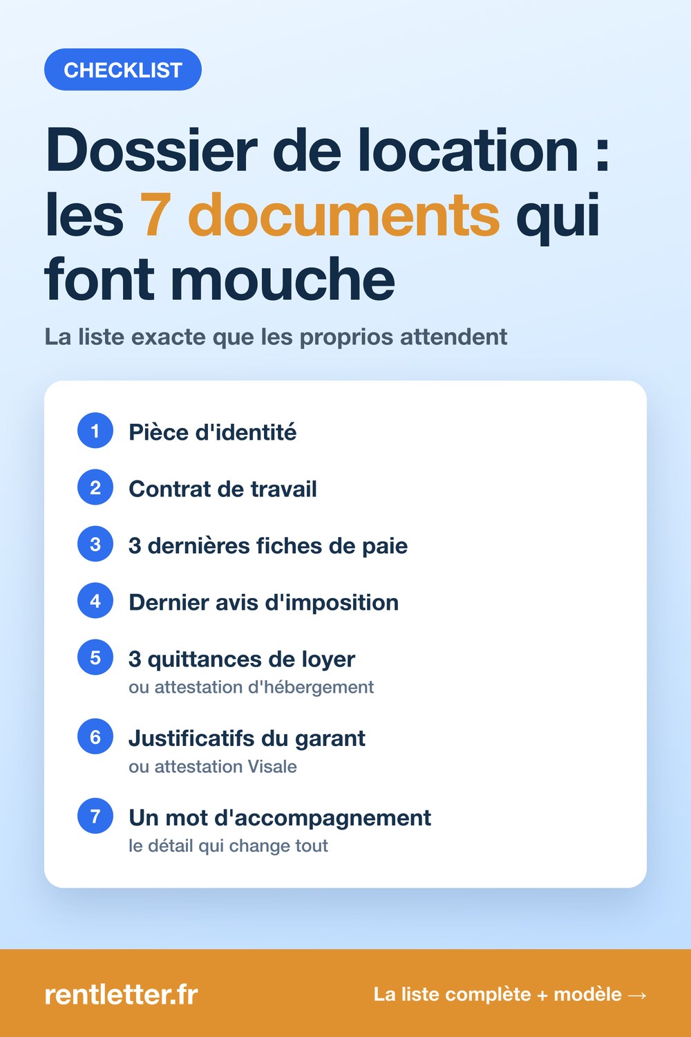 Infographie : la liste des documents du dossier de location